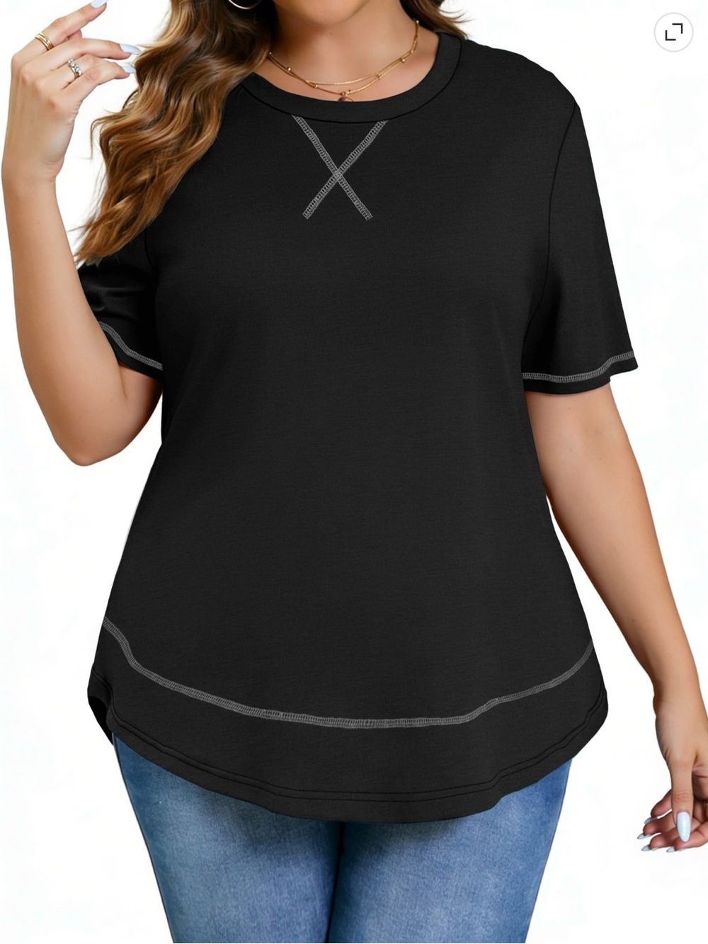 Well Size Bundle Black Short-Sleeve Crew Tee with Contrast Stitching 5XL NWT